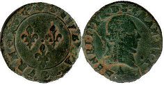 moneda Francia doble denier 1591-1593