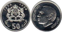 moneda Morocco 50 céntimos 1974