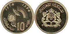 moneda Morocco 10 céntimos 1974