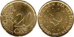 moneda Países Bajos 20 euro cent 2004