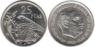 moneda España 25 pesetas 1957 (1969)