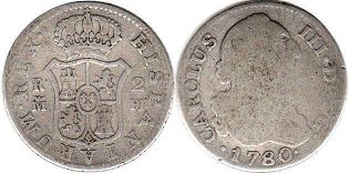 moneda España plata 2 reales 1780