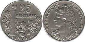 moneda Francia 25 céntimos 1905