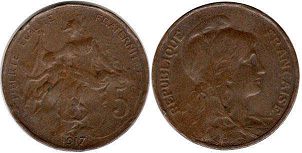 moneda Francia 5 céntimos 1917