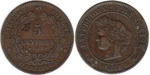 moneda Francia 5 céntimos 1871