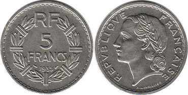 moneda Francia 5 francos 1935