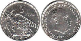 moneda España 5 pesetas 1957 (1974)