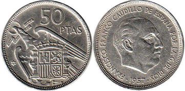 moneda España 50 pesetas 1957 (1960)