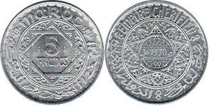 moneda Morocco 5 francos 1951