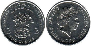 moneda Eastern Caribbean States 2 dólares 2001
