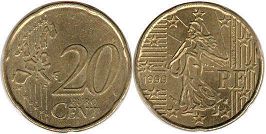 moneda Francia 20 euro cent 1999