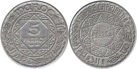 moneda Morocco 5 francos 1933