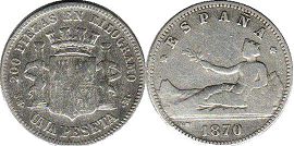 moneda España 1 peseta 1870