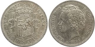 moneda España 2 pesetas 1894