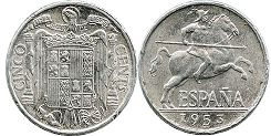 moneda España 5 céntimos 1953