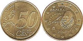 moneda España 50 euro cent 2008