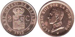 moneda España 2 céntimos 1912