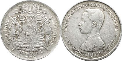 moneda Thailand Siam 1 baht 1906