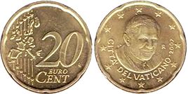 moneda Vaticano 20 euro cent 2007