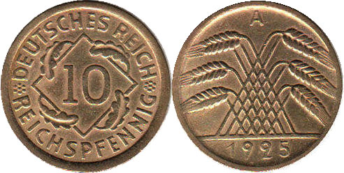 Moneda República de Weimar10 Pfennig 1925