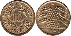 Moneda República de Weimar10 Pfennig 1925