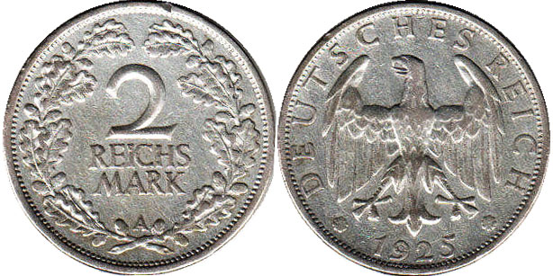 Moneda República de Weimar2 mark 1925