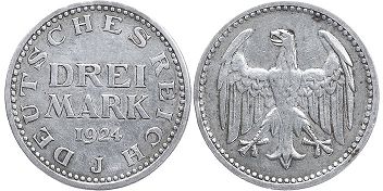 Moneda República de Weimar3 Mark 1924