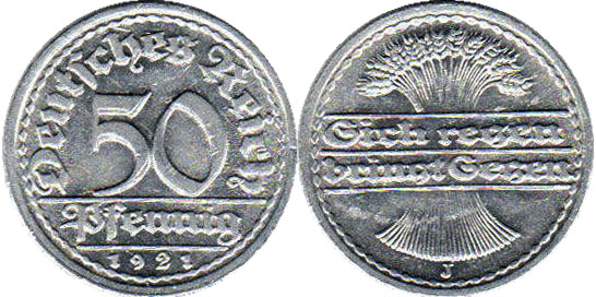 Moneda República de Weimar50 Pfennig 1921