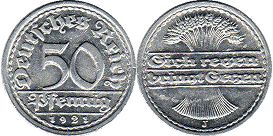 Moneda República de Weimar50 Pfennig 1921