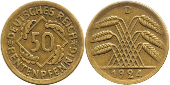 Moneda República de Weimar50 Pfennig 1924