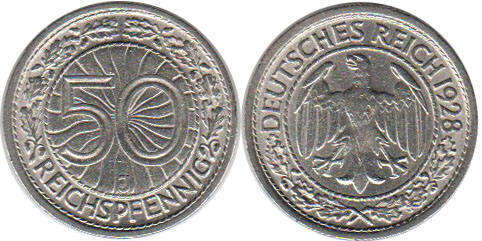 Moneda República de Weimar50 Pfennig 1928