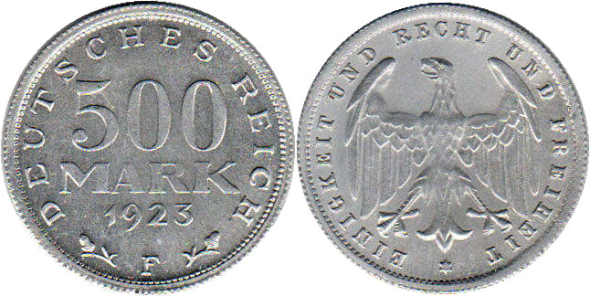 Moneda República de Weimar500 mark 1923