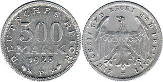 Moneda República de Weimar500 Mark 1923