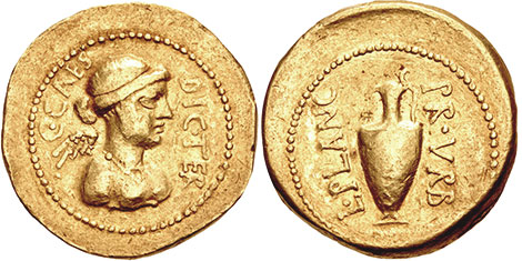 coin Roman Julius César aureus 45 BC