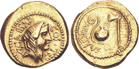 coin Roman Julius César aureus 46 BC