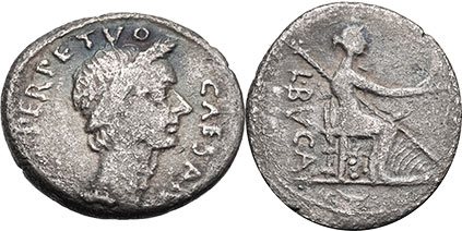 coin Roman Julius César Denario 44 BC