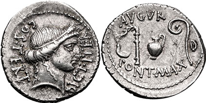 coin Roman Julius César Denario 46 BC