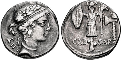 coin Roman Julius César Denario 48 BC