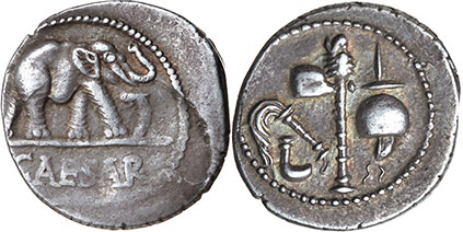 coin Roman Julius César Denario 49 BC