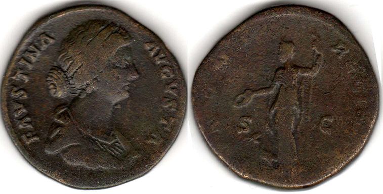 moneda Imperio Romano Faustina II sestertius