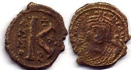 moneda bizantina Maurice medio follis