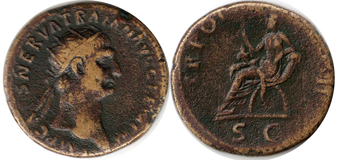 moneda Imperio Romano Trajan Dupondius