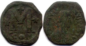 moneda bizantina Justin I follis