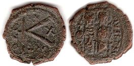 moneda bizantina Emperor Justin II medio follis