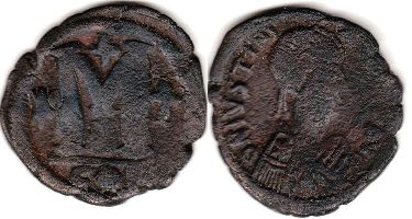 moneda bizantina Justinianus I follis