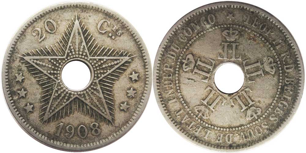 Belgian Congo 20 centimes 1908