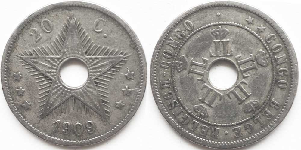 Belgian Congo 20 centimes 1909