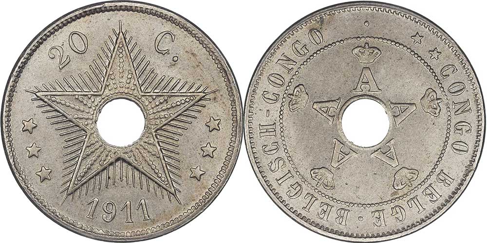 Belgian Congo 20 centimes 1911