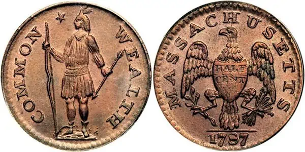 Moneda de ½ centavo de la colonia de Massachusetts, 1787