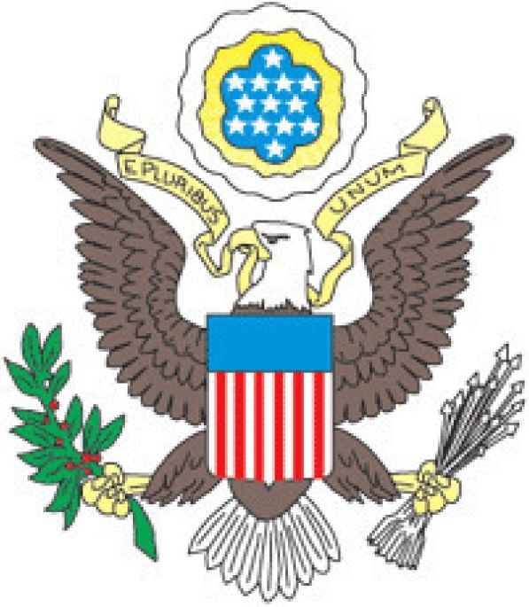 An image of the Seal of the United States used as the coat of arms
